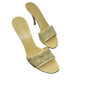 Gucci GG Canvas Monogram Mule Heel Sandal Size 38.5 Y2K Vintage w/ Box